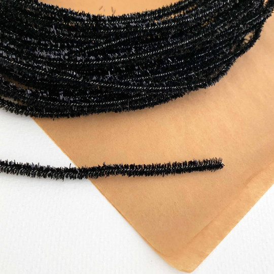 Mini Metallic Wired Tinsel Cord in Black ~ 1/8" wide ~ 10 meter length